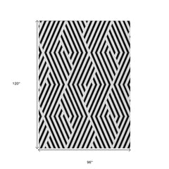8' X 10' Black and White Geometric Washable Non Skid Indoor Outdoor Area Rug