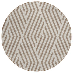 8' Round Taupe and Ivory Round Geometric Washable Non Skid Indoor Outdoor Area Rug