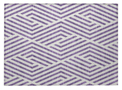 2' X 3' Purple and White Geometric Washable Non Skid Indoor Outdoor Area Rug