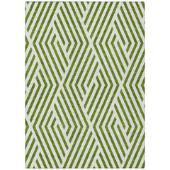 3' X 4' Lime Green and White Geometric Washable Non Skid Indoor Outdoor Area Rug