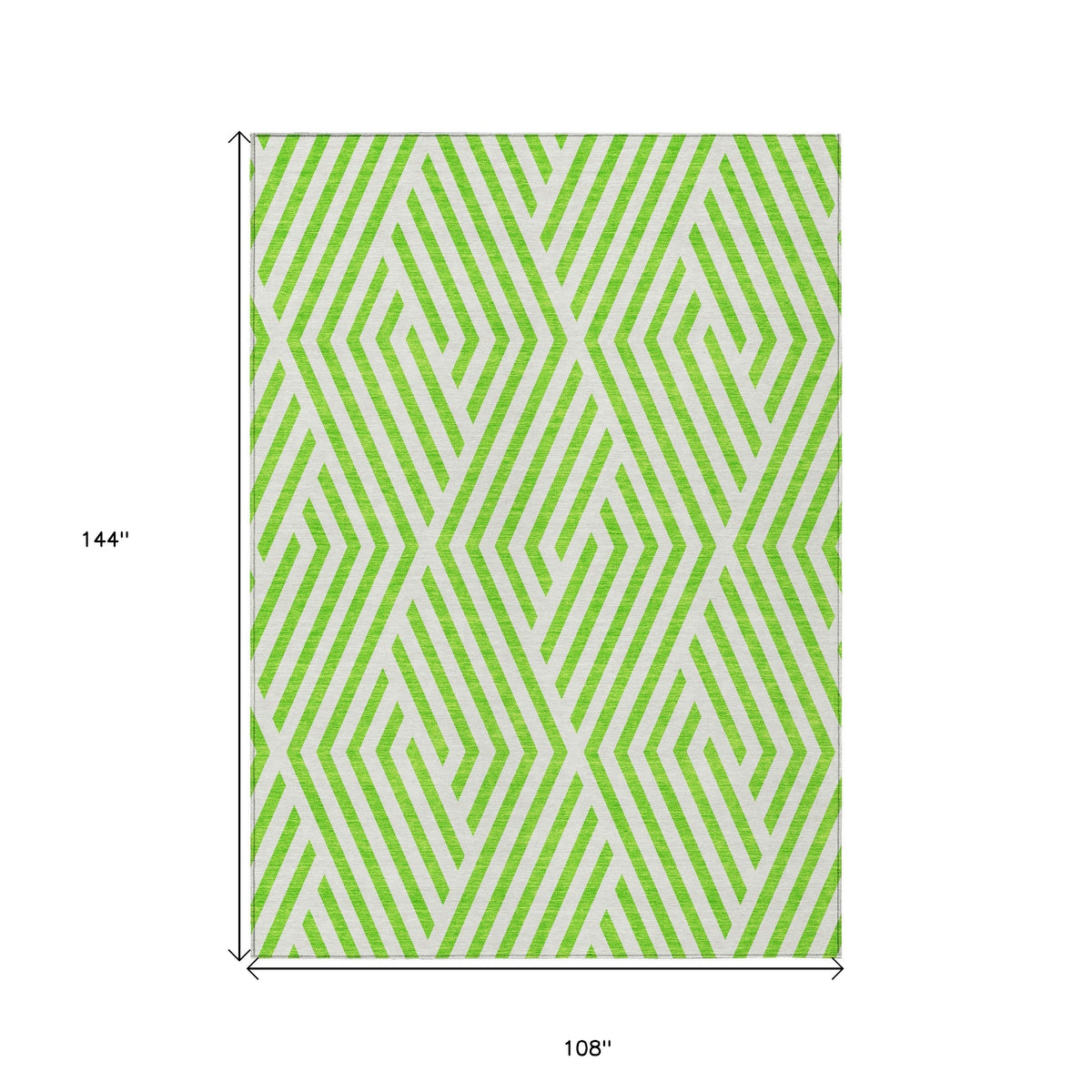 9' X 12' Lime Green and White Geometric Washable Non Skid Indoor Outdoor Area Rug