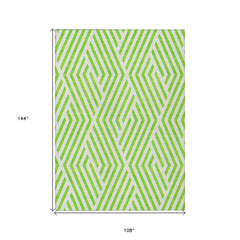 9' X 12' Lime Green and White Geometric Washable Non Skid Indoor Outdoor Area Rug