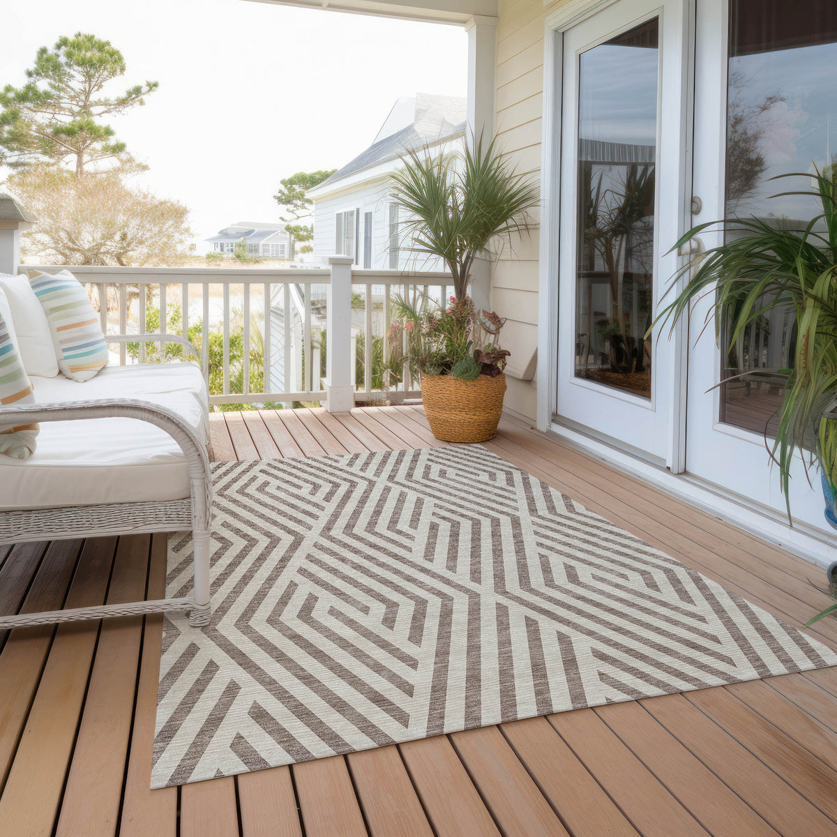 3' X 4' Taupe and Ivory Geometric Washable Non Skid Indoor Outdoor Area Rug