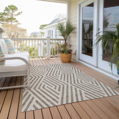 3' X 4' Taupe and Ivory Geometric Washable Non Skid Indoor Outdoor Area Rug