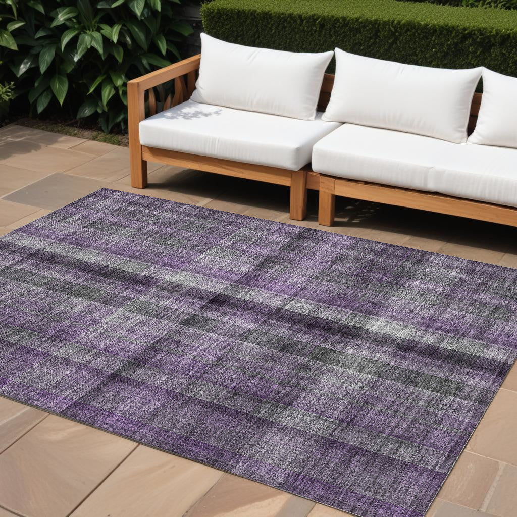 8' X 10' Purple Plaid Washable Non Skid Indoor Outdoor Area Rug