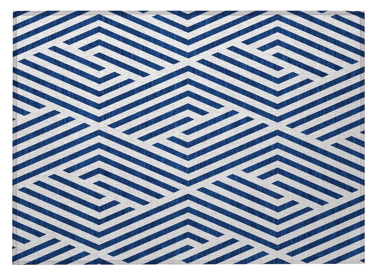 2' X 3' Navy and White Geometric Washable Non Skid Indoor Outdoor Area Rug