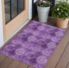 3' X 5' Eggplant Floral Medallion Washable Non Skid Indoor Outdoor Area Rug