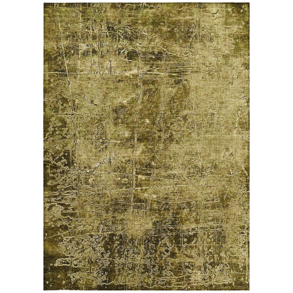 10' X 14' Green Abstract Washable Non Skid Indoor Outdoor Area Rug