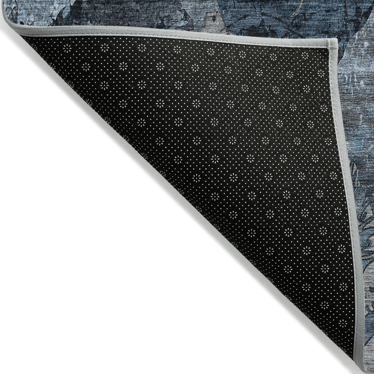 9' X 12' Blue and Dark Blue Floral Washable Non Skid Indoor Outdoor Area Rug