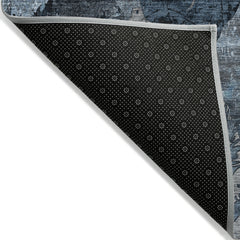 9' X 12' Blue and Dark Blue Floral Washable Non Skid Indoor Outdoor Area Rug