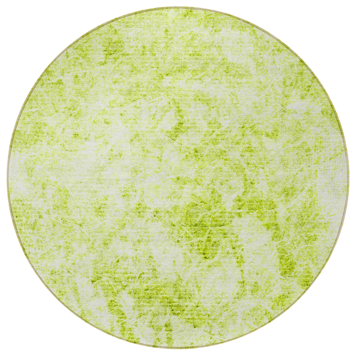 8' Round Lime Green Round Abstract Washable Non Skid Indoor Outdoor Area Rug