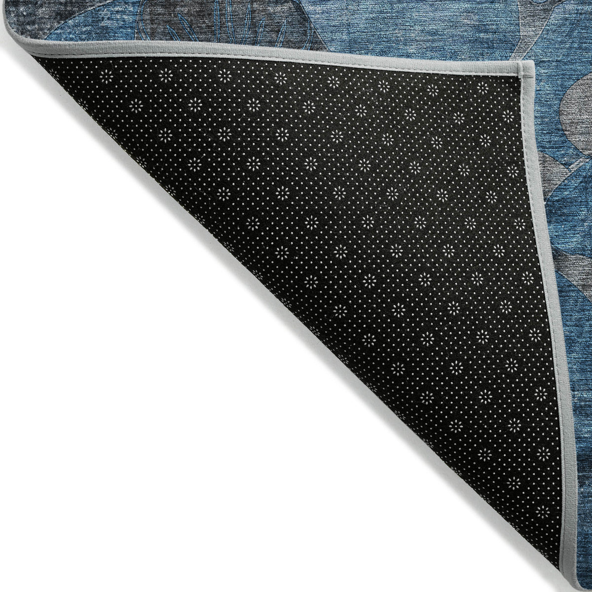 8' Runner Blue and Gray Floral Washable Non Skid Indoor Outdoor Runner Rug