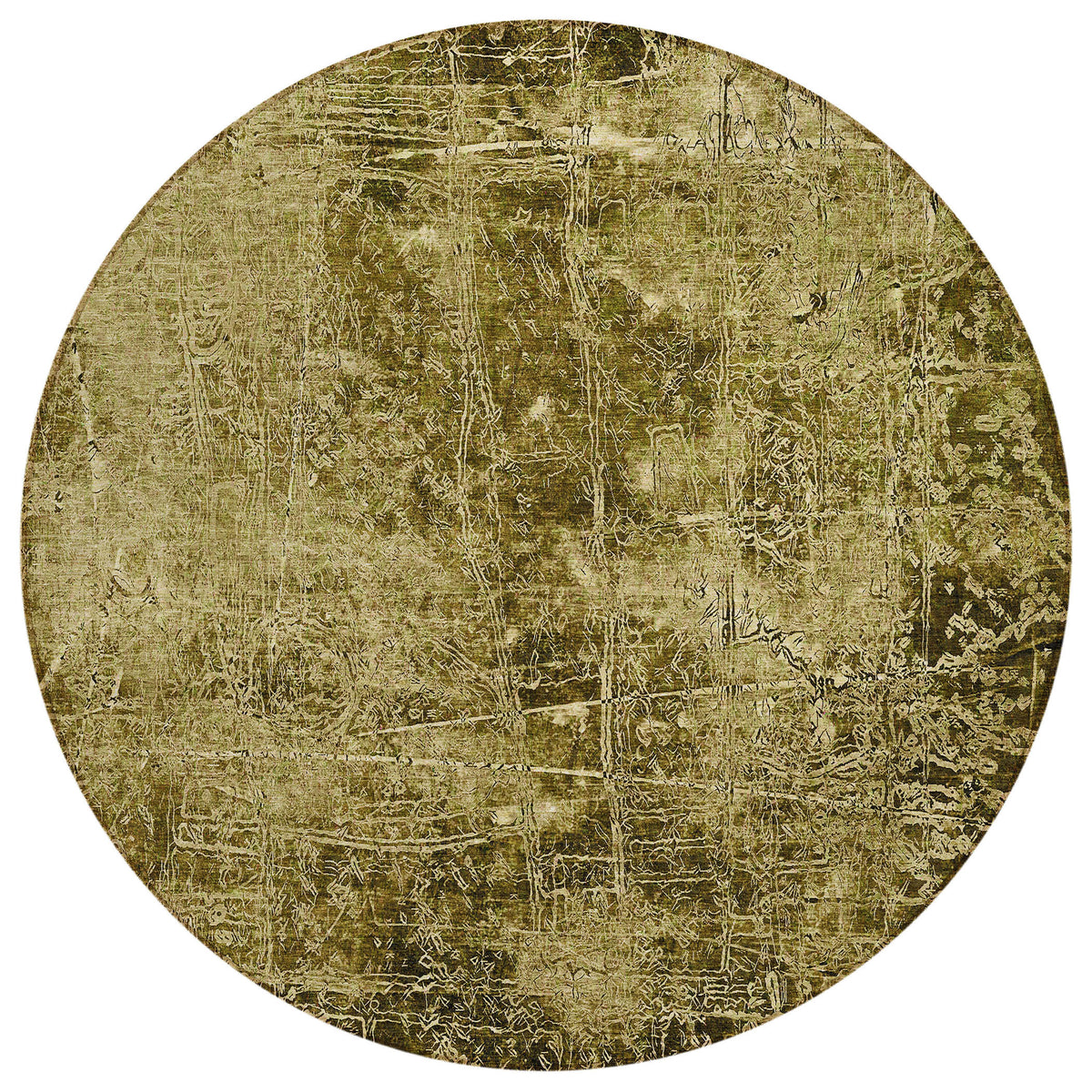 8' Round Green Round Abstract Washable Non Skid Indoor Outdoor Area Rug
