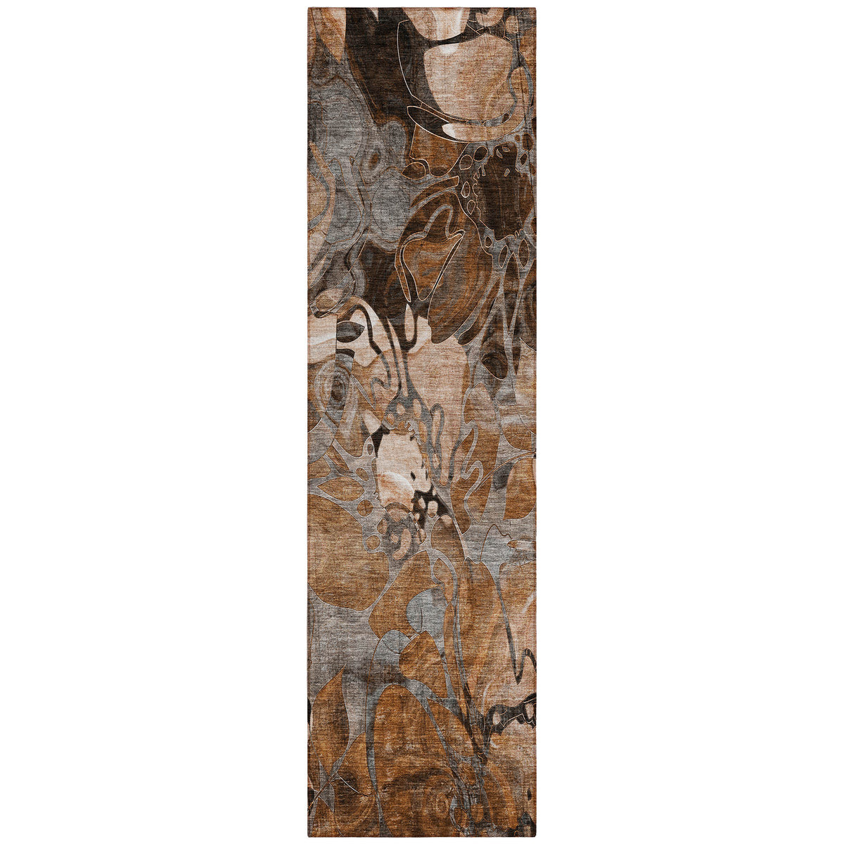 8' Runner Chocolate Terracotta and Ivory Floral Washable Non Skid Indoor Outdoor Runner Rug