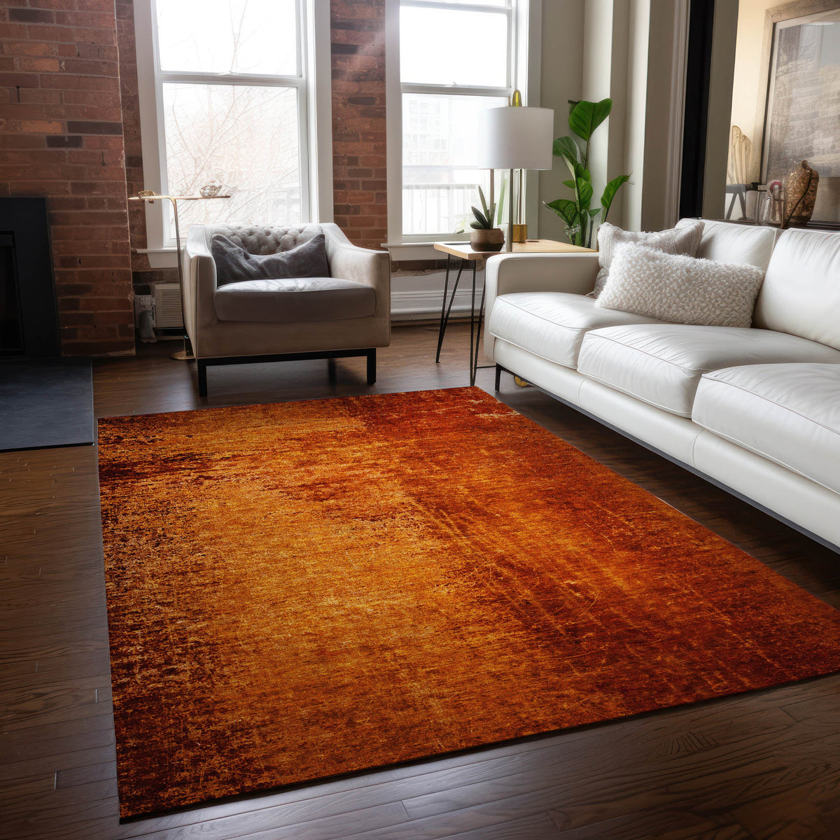 8' X 10' Orange Abstract Washable Non Skid Indoor Outdoor Area Rug