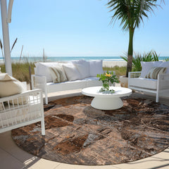 8' Round Brown Terracotta and Gray Round Floral Washable Non Skid Indoor Outdoor Area Rug