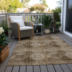 3' X 5' Taupe Floral Medallion Washable Non Skid Indoor Outdoor Area Rug