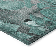 5' X 8' Teal Black and Gray Floral Washable Non Skid Indoor Outdoor Area Rug