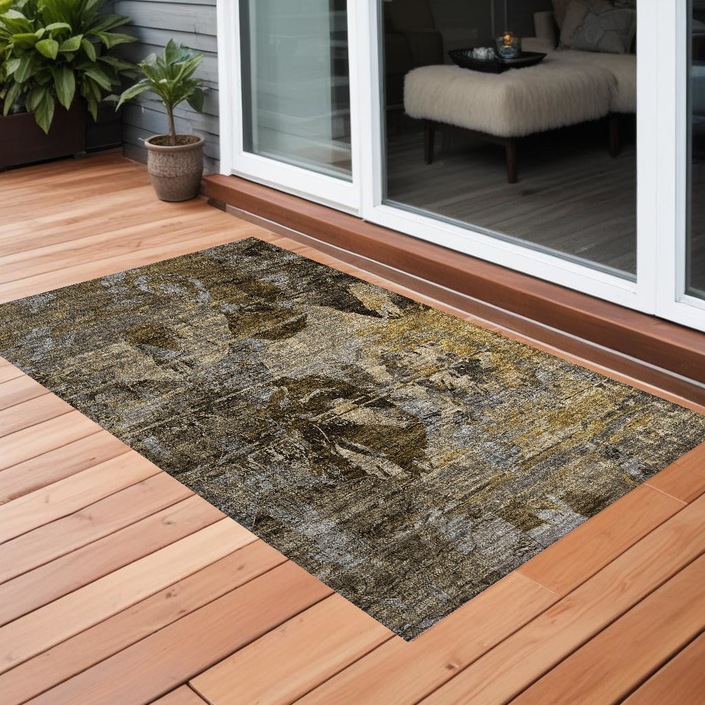 3' X 4' Brown Terracotta and Gray Floral Washable Non Skid Indoor Outdoor Area Rug