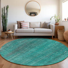 8' Round Teal Round Striped Washable Non Skid Indoor Outdoor Area Rug