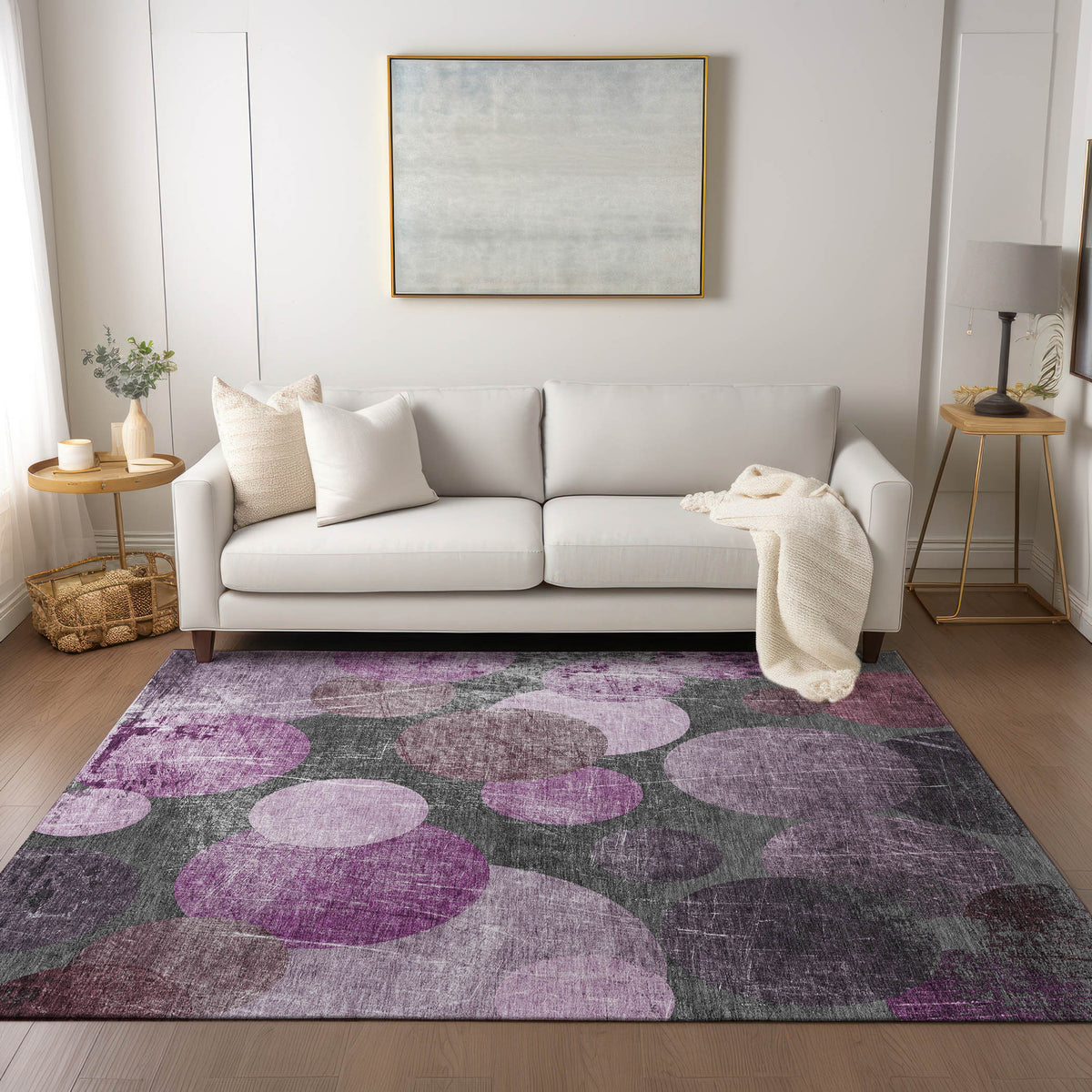 3' X 4' Gray and Purple Abstract Washable Non Skid Indoor Outdoor Area Rug