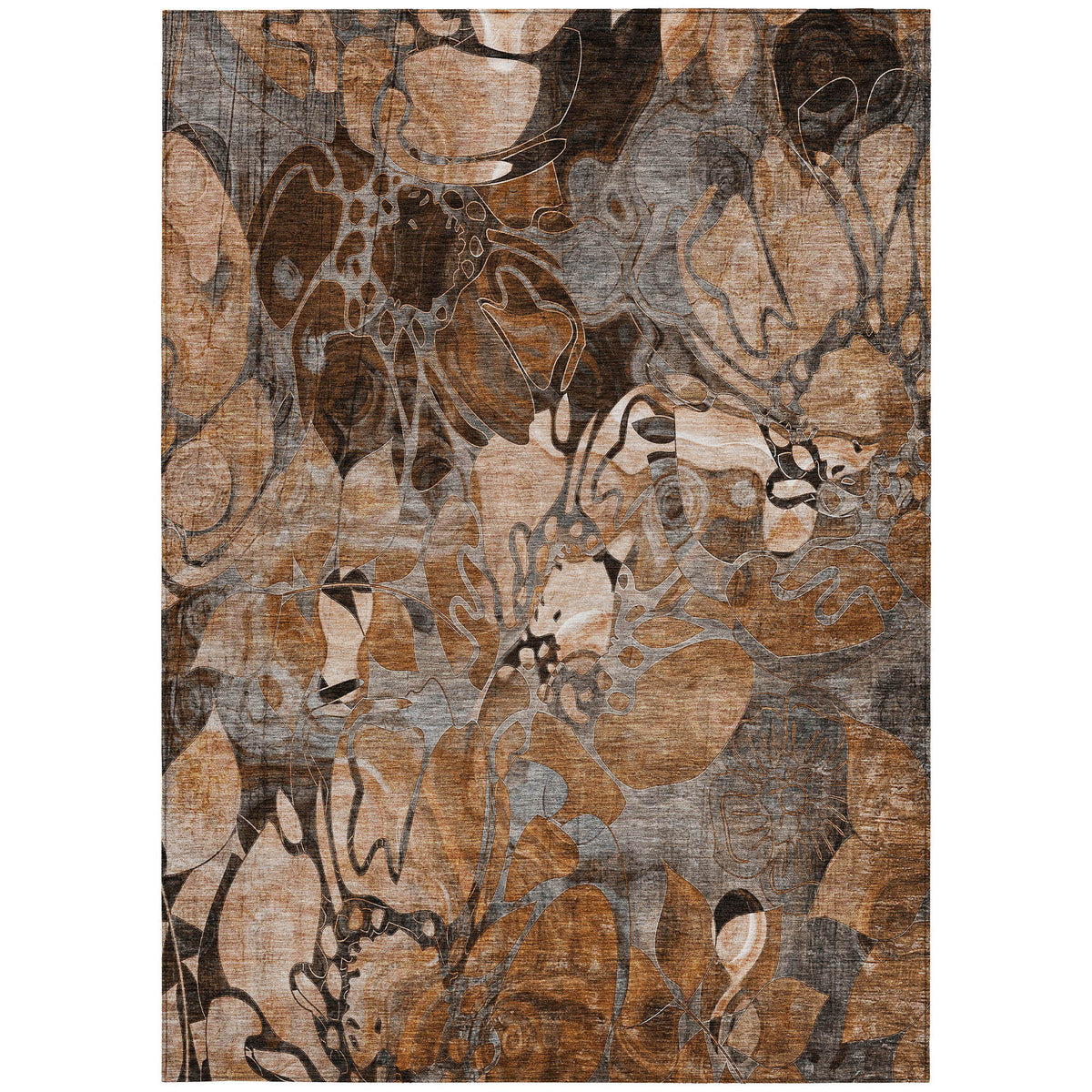 5' X 8' Chocolate Terracotta and Ivory Floral Washable Non Skid Indoor Outdoor Area Rug