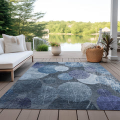 3' X 5' Gray and Blue Abstract Washable Non Skid Indoor Outdoor Area Rug