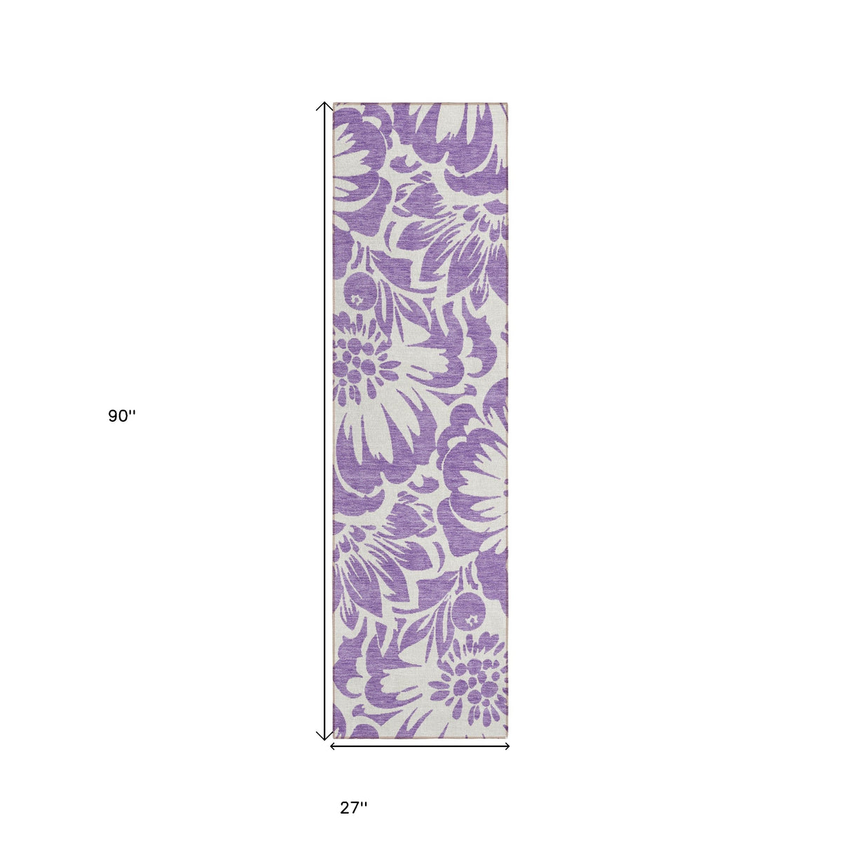 8' Runner Purple and Ivory Floral Washable Non Skid Indoor Outdoor Runner Rug