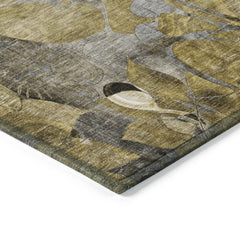 8' Round Green and Brown Round Floral Washable Non Skid Indoor Outdoor Area Rug