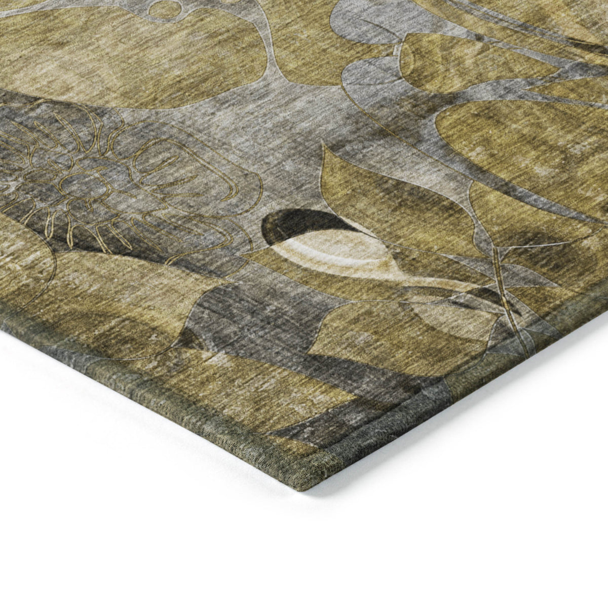 8' Runner Green and Brown Floral Washable Non Skid Indoor Outdoor Runner Rug