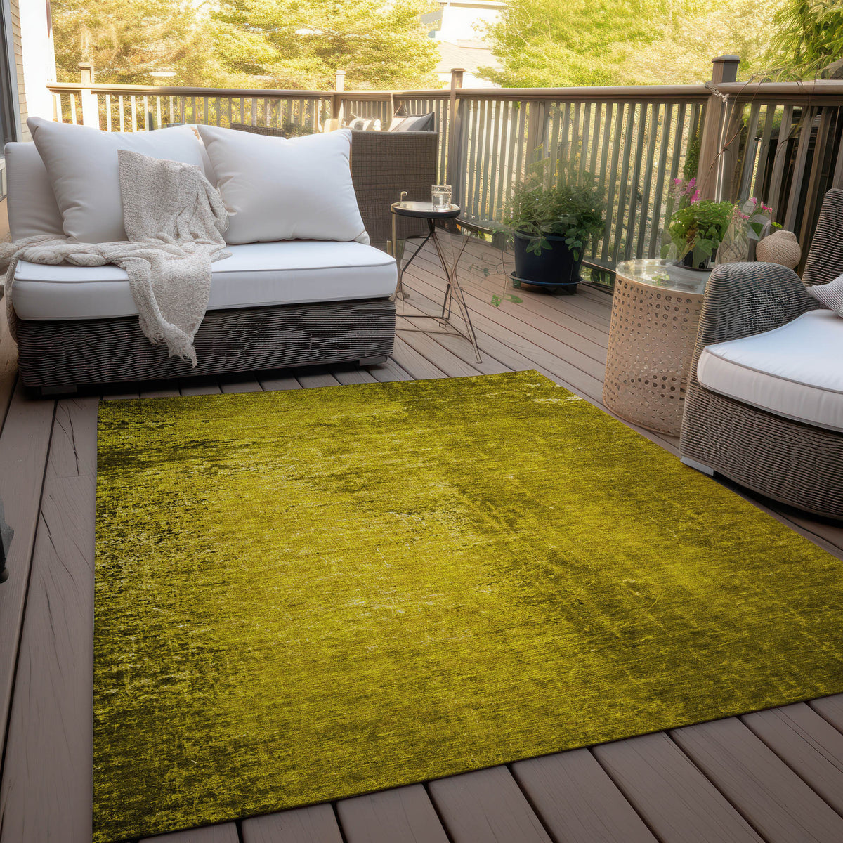 10' X 14' Gold Abstract Washable Non Skid Indoor Outdoor Area Rug