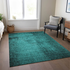 9' X 12' Teal Abstract Washable Non Skid Indoor Outdoor Area Rug