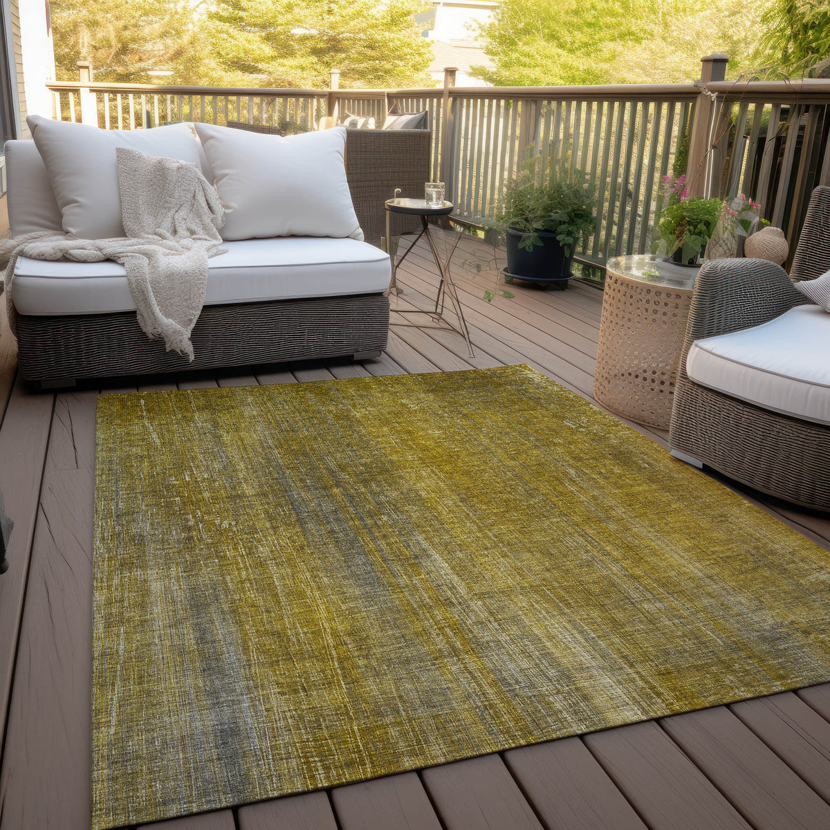 8' X 10' Chocolate Striped Washable Non Skid Indoor Outdoor Area Rug