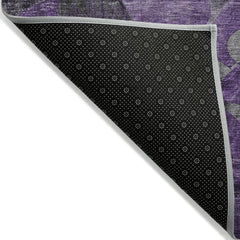 5' X 8' Purple Floral Washable Non Skid Indoor Outdoor Area Rug