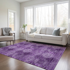 8' X 10' Eggplant Floral Medallion Washable Non Skid Indoor Outdoor Area Rug