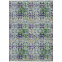 3' X 4' Purple and Green Floral Medallion Washable Non Skid Indoor Outdoor Area Rug