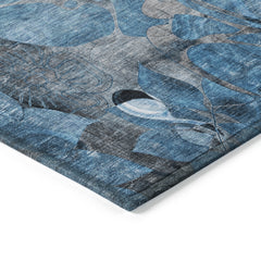 8' X 10' Blue and Gray Floral Washable Non Skid Indoor Outdoor Area Rug