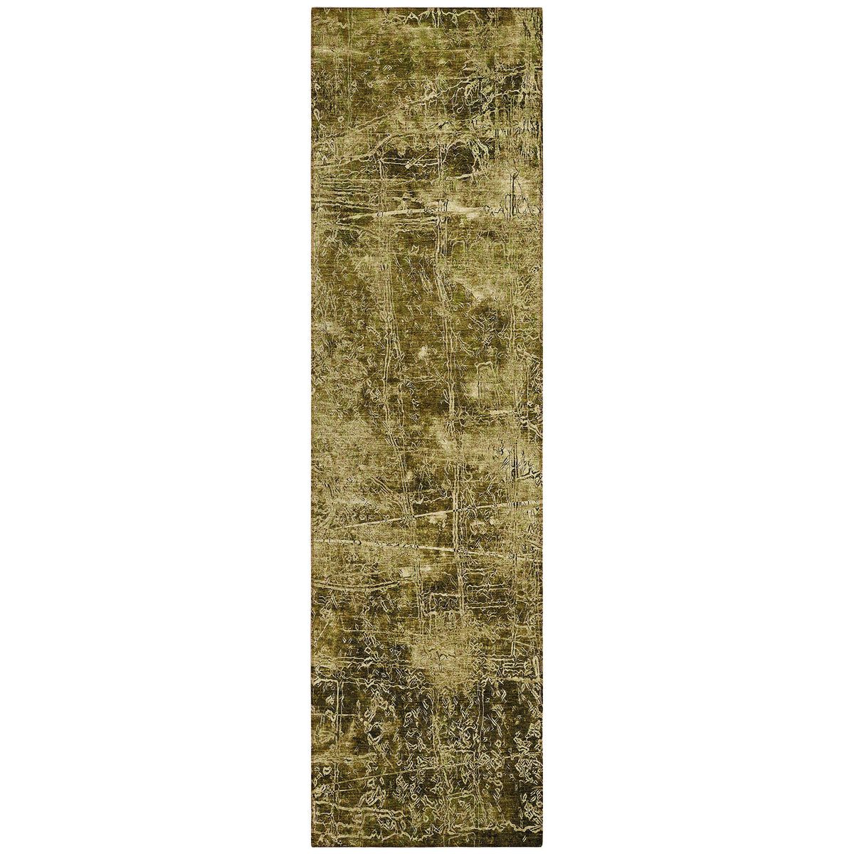 8' Runner Green Abstract Washable Non Skid Indoor Outdoor Runner Rug