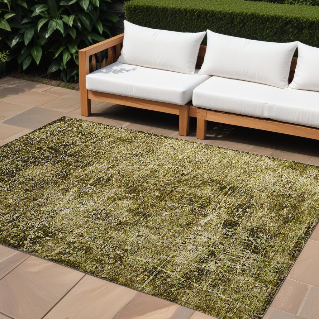 8' X 10' Green Abstract Washable Non Skid Indoor Outdoor Area Rug