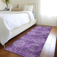 8' Runner Eggplant Floral Medallion Washable Non Skid Indoor Outdoor Runner Rug