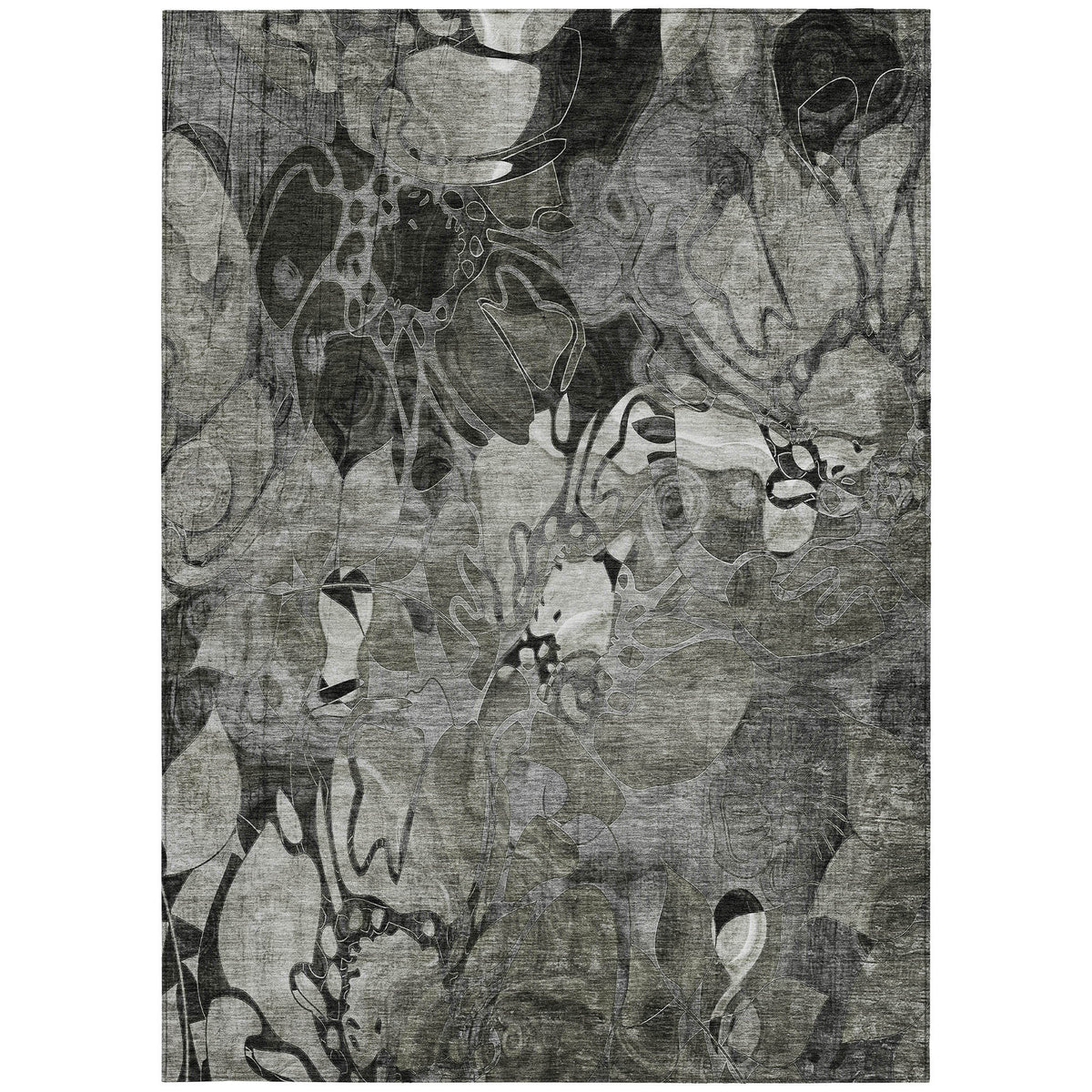 10' X 14' Gray Floral Washable Non Skid Indoor Outdoor Area Rug