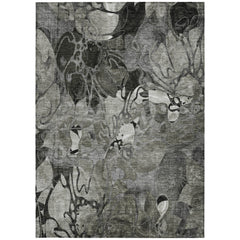 10' X 14' Gray Floral Washable Non Skid Indoor Outdoor Area Rug
