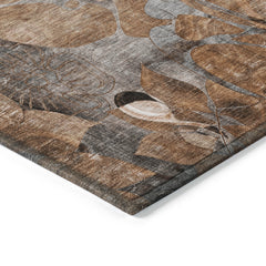 8' Round Chocolate Terracotta and Ivory Round Floral Washable Non Skid Indoor Outdoor Area Rug
