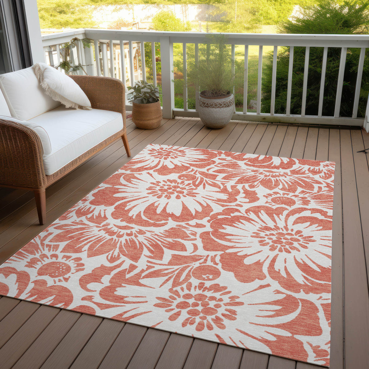 3' X 4' Salmon and Ivory Floral Washable Non Skid Indoor Outdoor Area Rug