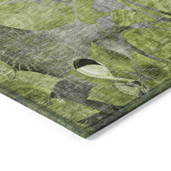 3' X 5' Fern Green and Gray Floral Washable Non Skid Indoor Outdoor Area Rug