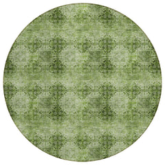 8' Round Olive Green Round Floral Medallion Washable Non Skid Indoor Outdoor Area Rug