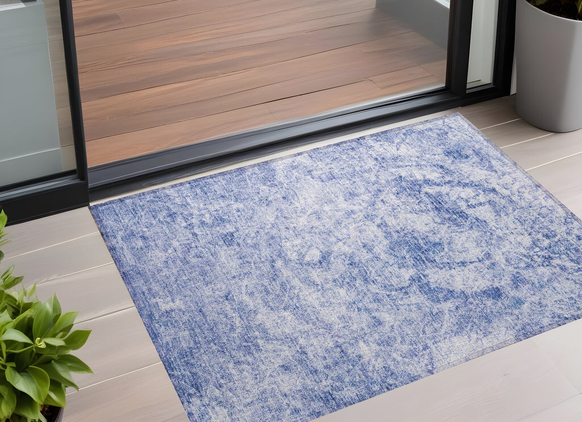 3' X 4' Blue Abstract Washable Non Skid Indoor Outdoor Area Rug