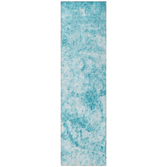 8' Runner Teal Abstract Washable Non Skid Indoor Outdoor Runner Rug