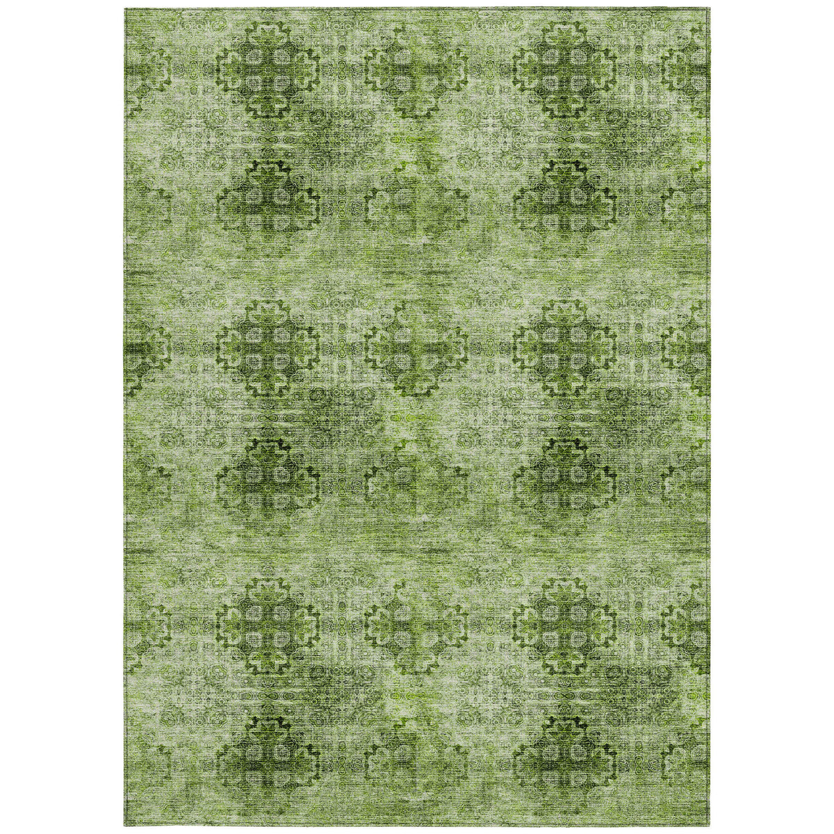 3' X 5' Olive Green Floral Medallion Washable Non Skid Indoor Outdoor Area Rug