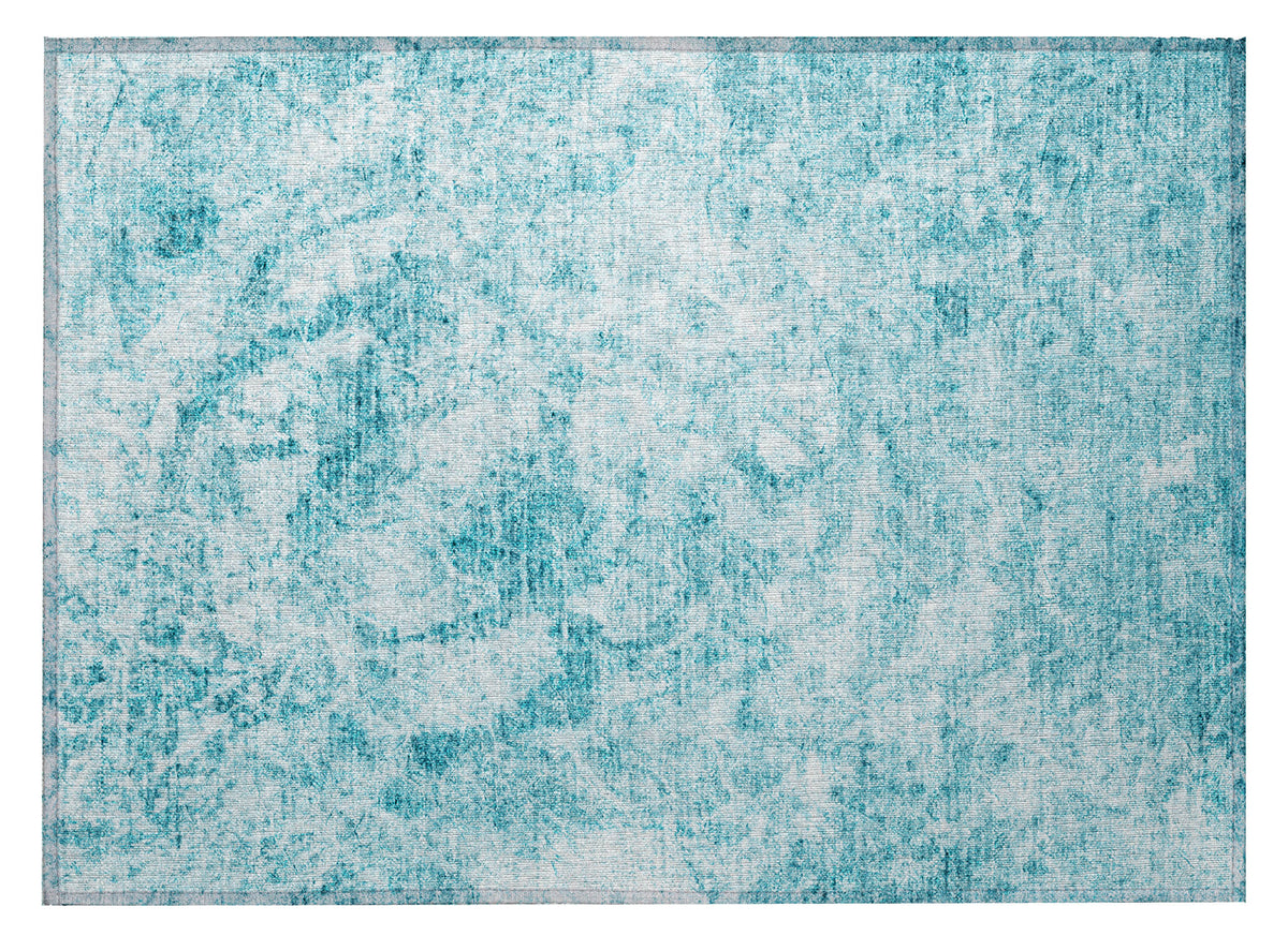2' X 3' Teal Abstract Washable Non Skid Indoor Outdoor Area Rug